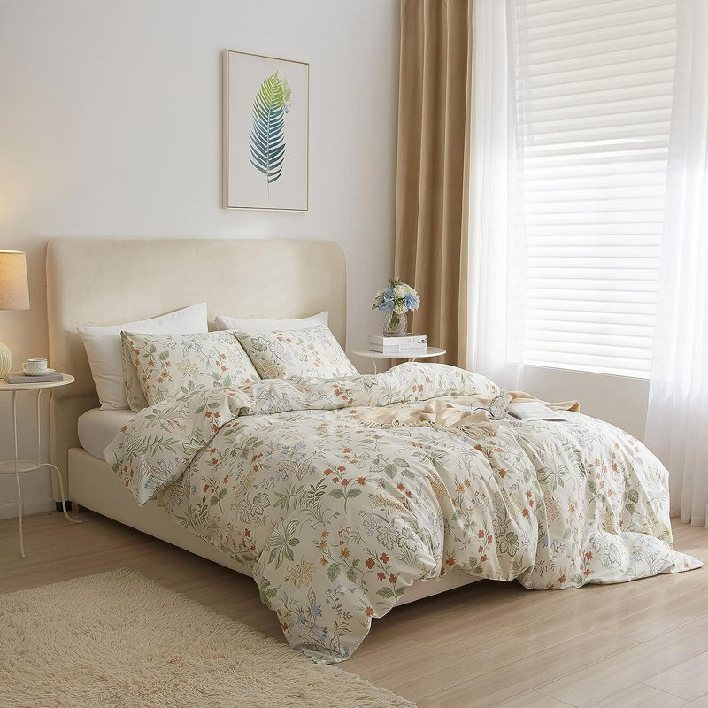 Spring Garden Style Chic Botanical Flower Pattern Microfiber Duvet Cover Nayoroom Size King Duvet Cover 2 King Pillowcases